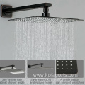 Square Matte Black Wall Mount Brass Shower Faucet